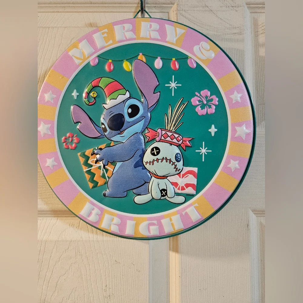 DISNEY STITCH METAL HANGING CHRISTMAS SIGN: NEW WITH TAGS